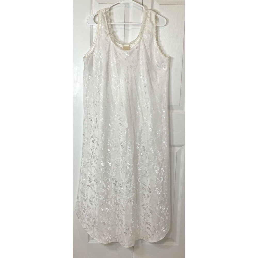 VTG Intimate Style Silky Satiny Nightgown White Floral Lace Maxi Large Y2K 90s